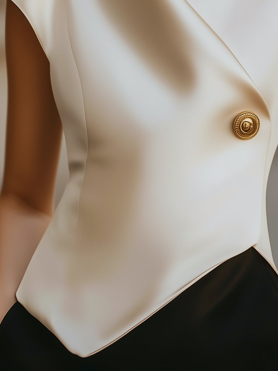 Elegant Cap Sleeve Satin Wrap Blouse with Sculpted Silhouette