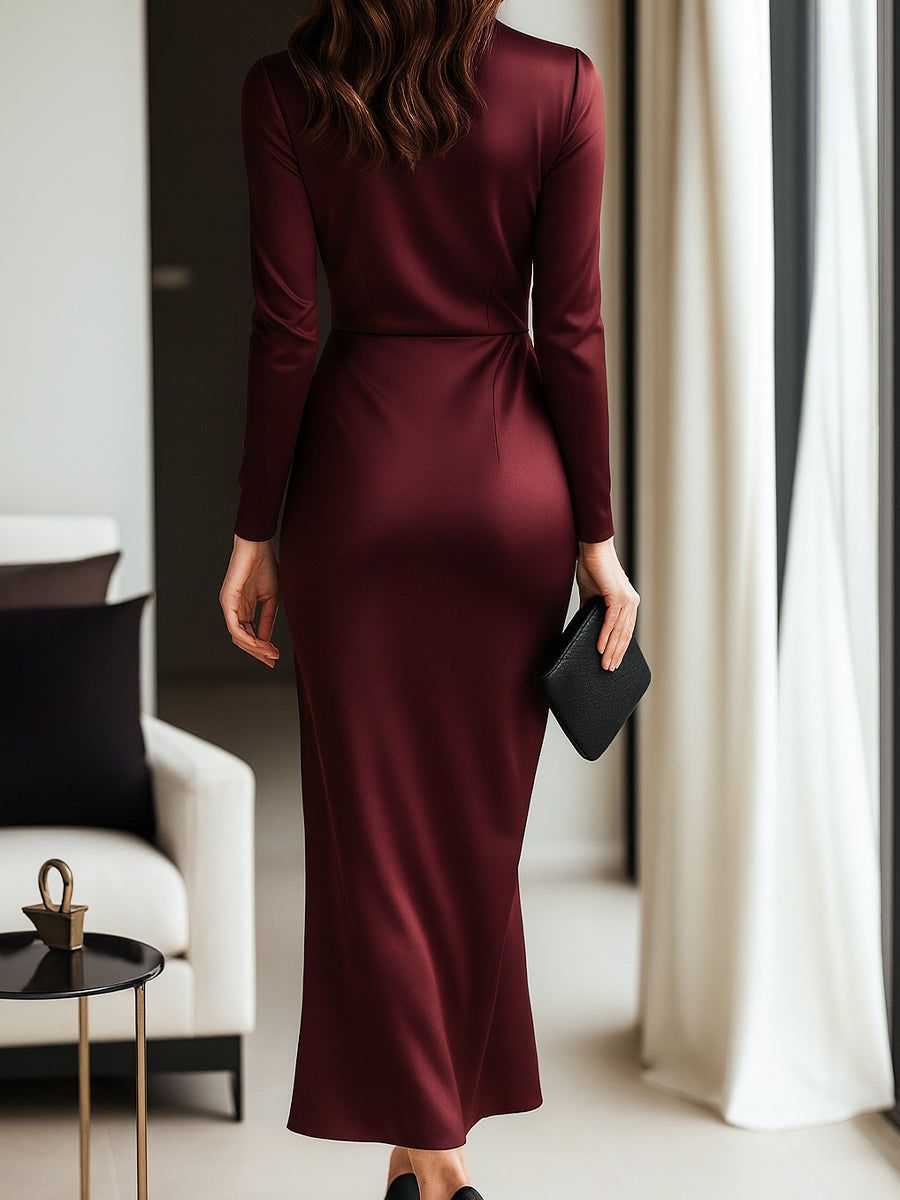 Mila Milano™ | Burgundy Satin Dress