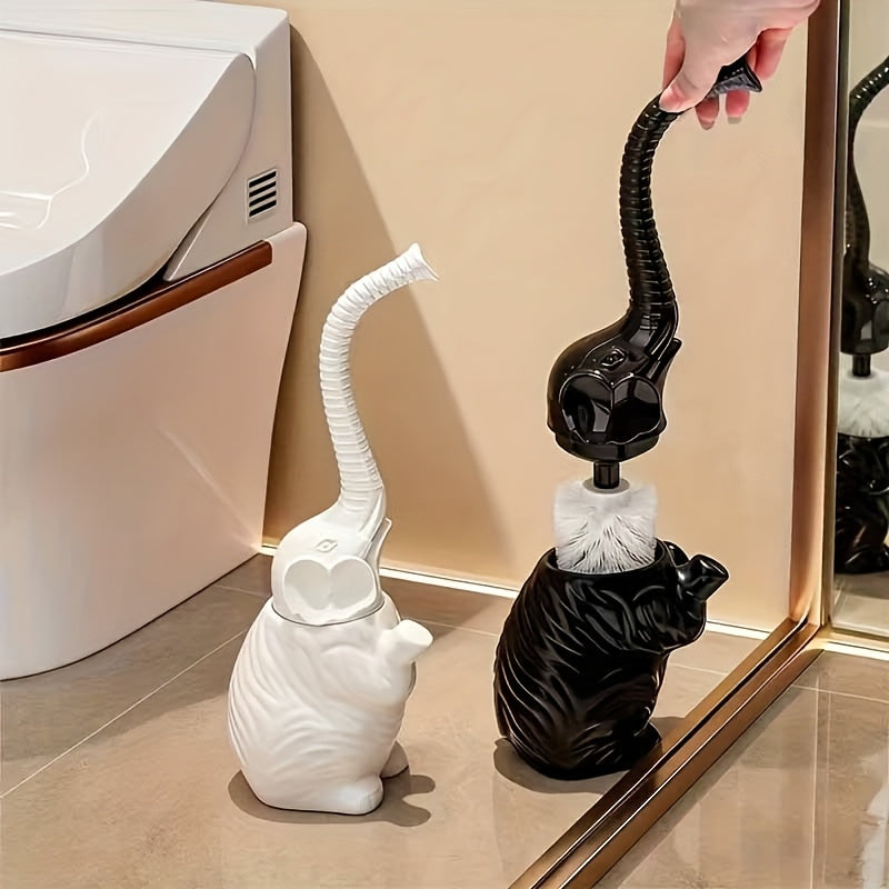 Creative Elephant-Shaped Toilet Brush Set, Durable Plastic Black Red Design with Stand Base – Freestanding Bathroom Cleaning for Toilets and Dorms, Toilet Brush Holder, Toilet Brush And Holder, Toilet Brush And Holder Set