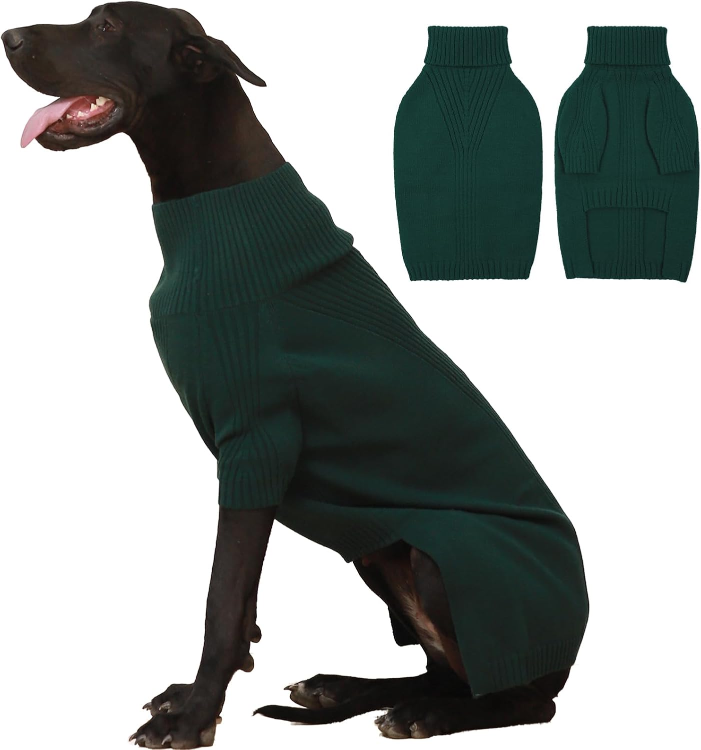 IECOii XXL Dog Sweater,Thermal Knit Big Dog Sweater Christmas,Pet Turtleneck Doggy Sweatshirt for Extra Large Dogs Boy Girl,Stretchy Large Dogs Cold Weather Outfit Pitbull Clothes,(Green XXL)