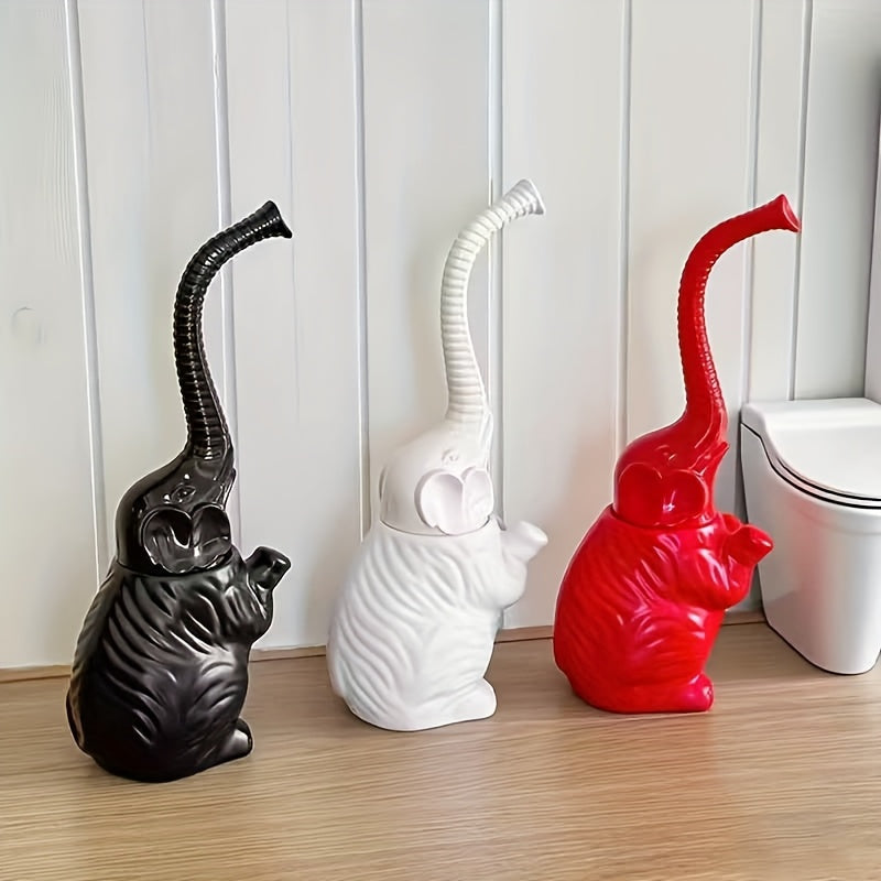 Creative Elephant-Shaped Toilet Brush Set, Durable Plastic Black Red Design with Stand Base – Freestanding Bathroom Cleaning for Toilets and Dorms, Toilet Brush Holder, Toilet Brush And Holder, Toilet Brush And Holder Set