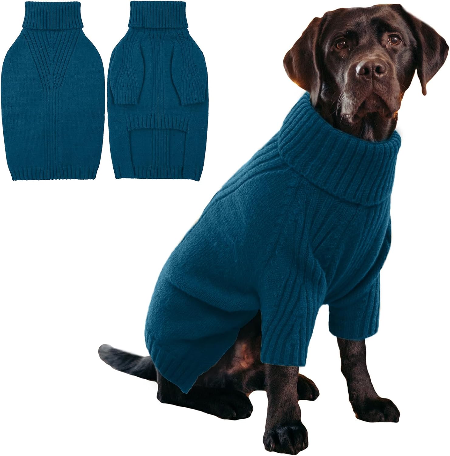 IECOii XXL Dog Sweater,Thermal Knit Big Dog Sweater Christmas,Pet Turtleneck Doggy Sweatshirt for Extra Large Dogs Boy Girl,Stretchy Large Dogs Cold Weather Outfit Pitbull Clothes,(Green XXL)