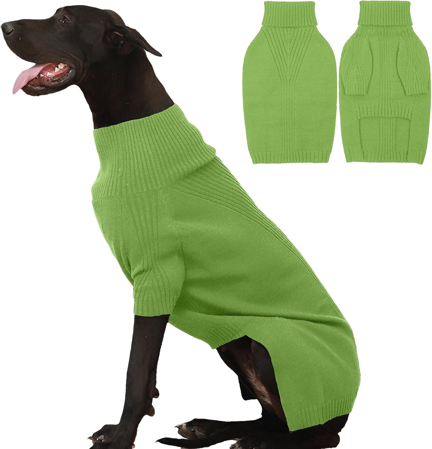 IECOii XXL Dog Sweater,Thermal Knit Big Dog Sweater Christmas,Pet Turtleneck Doggy Sweatshirt for Extra Large Dogs Boy Girl,Stretchy Large Dogs Cold Weather Outfit Pitbull Clothes,(Green XXL)