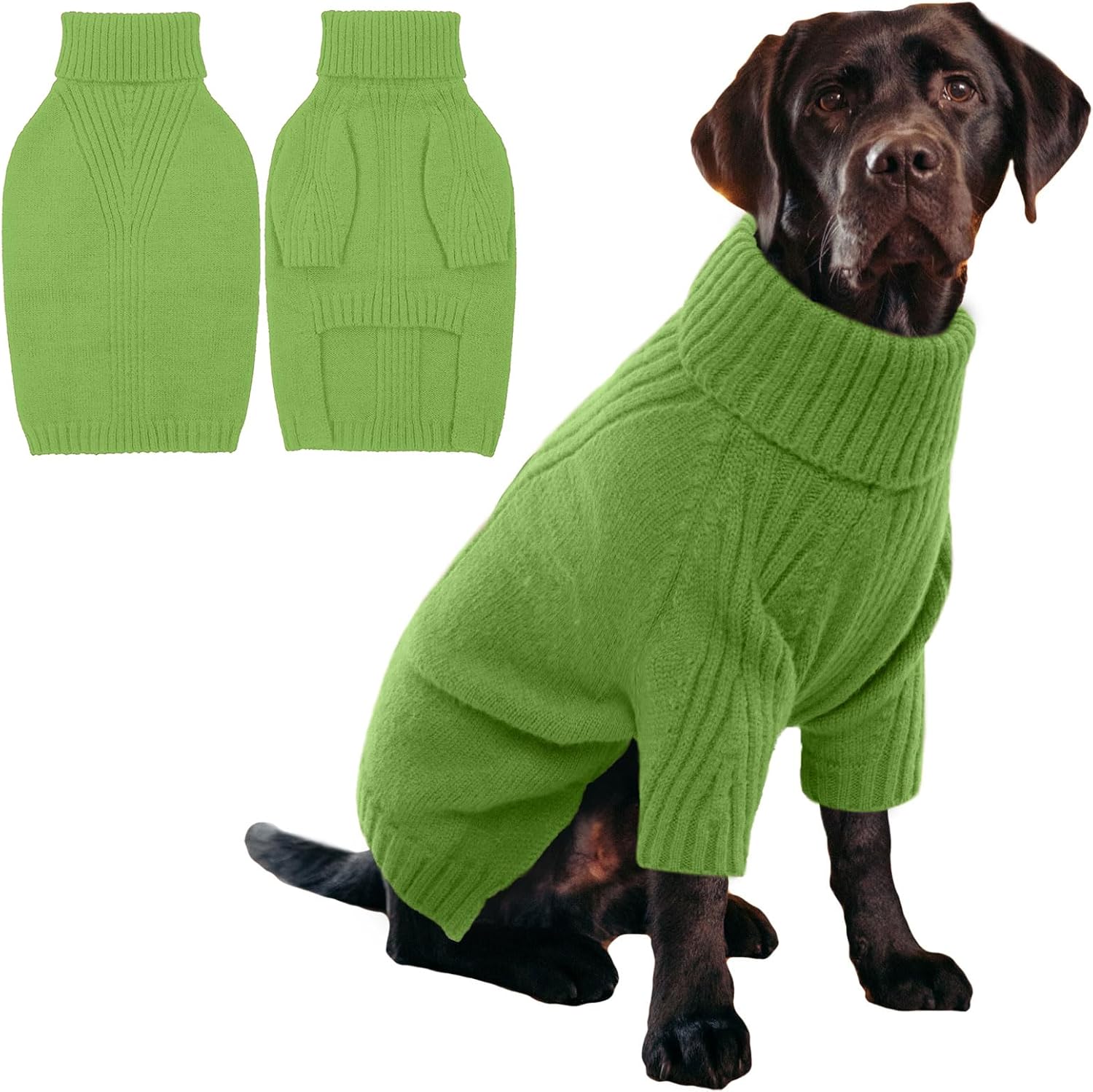 IECOii XXL Dog Sweater,Thermal Knit Big Dog Sweater Christmas,Pet Turtleneck Doggy Sweatshirt for Extra Large Dogs Boy Girl,Stretchy Large Dogs Cold Weather Outfit Pitbull Clothes,(Green XXL)