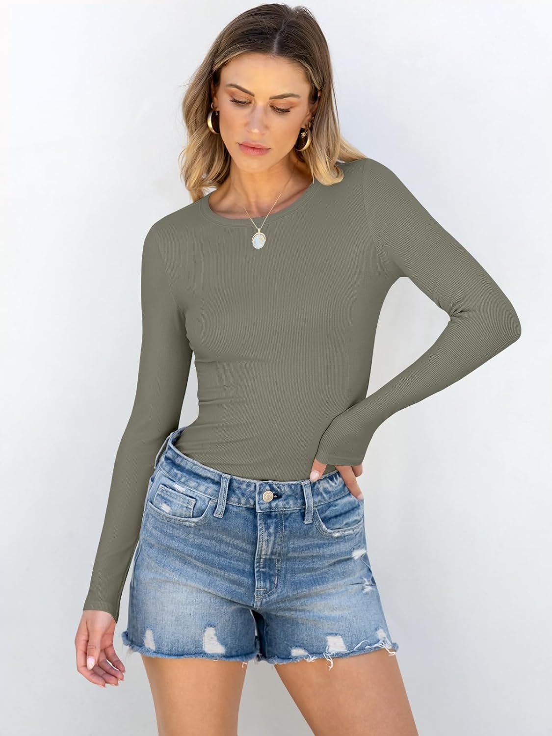 ANRABESS Women Long Sleeve Shirts Rib Knit Slim Fit Tops Basic Tee 2025 Fall Outfits Casual T-Shirt Underscrubs Layer Clothes