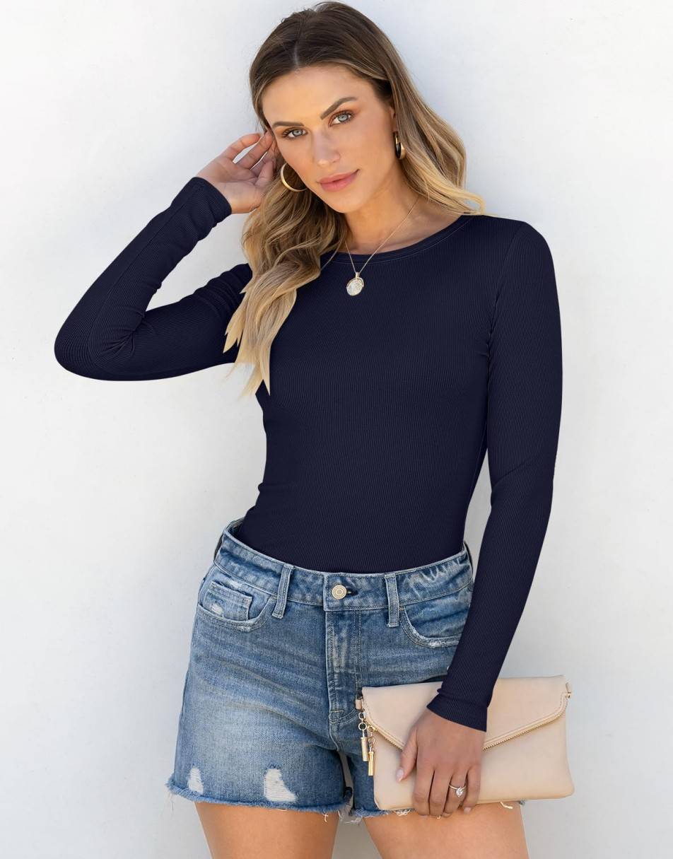 ANRABESS Women Long Sleeve Crewneck Rib Knit Slim Fit Shirts Basic Tee Tops 2025 Casual T-Shirt Going Out Workout Outfits