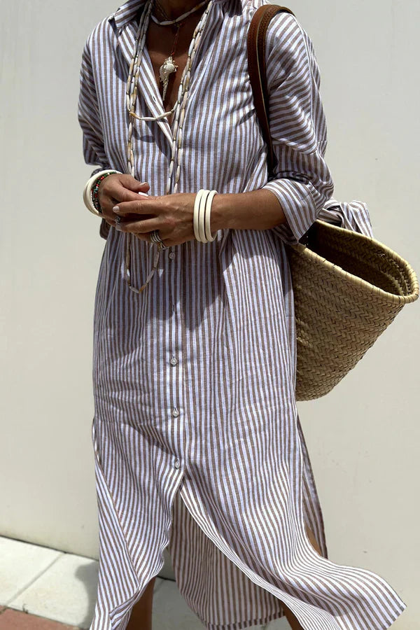Mila Milano™ | ABITO CAMICIA A RIGHE STRINGATO