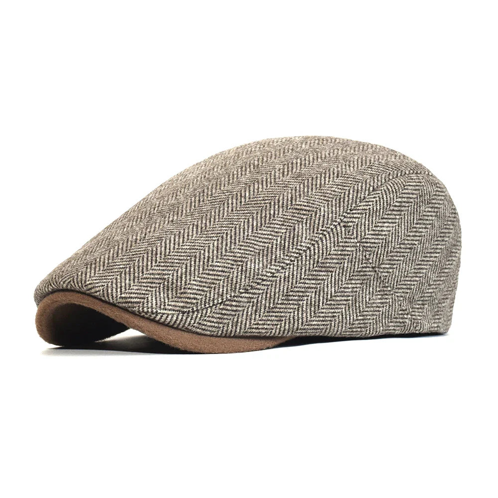 Cappello Piatto in Tweed a Spina di Pesce