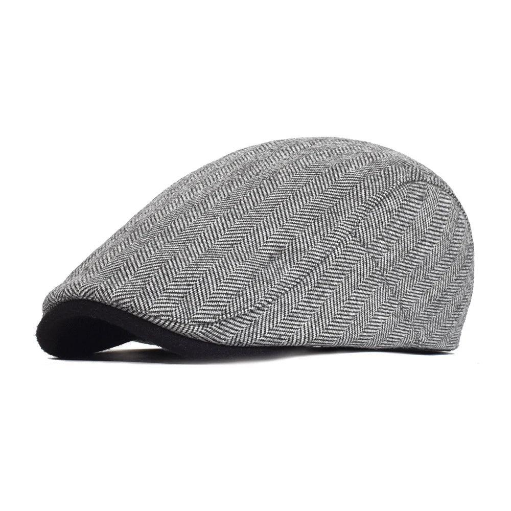 Cappello Piatto in Tweed a Spina di Pesce