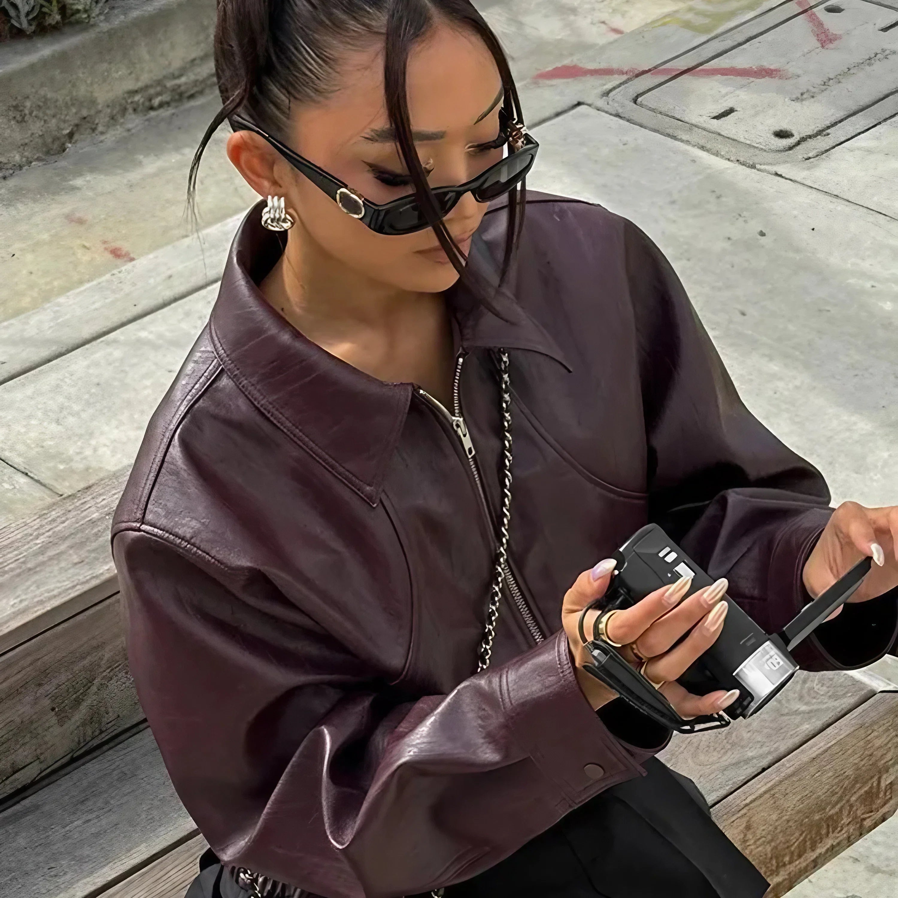 Giacca Bomber in Pelle Chic