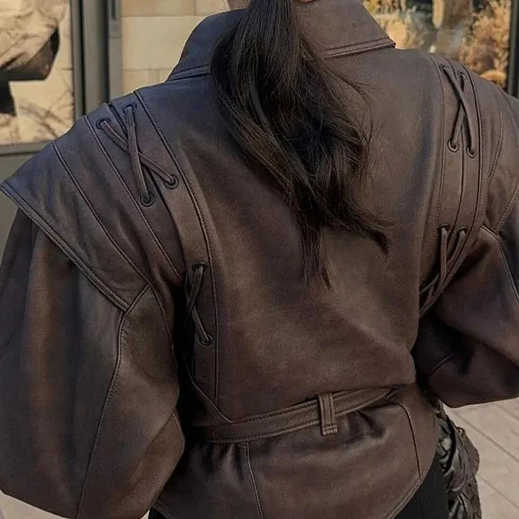 Giacca in Pelle con Cintura