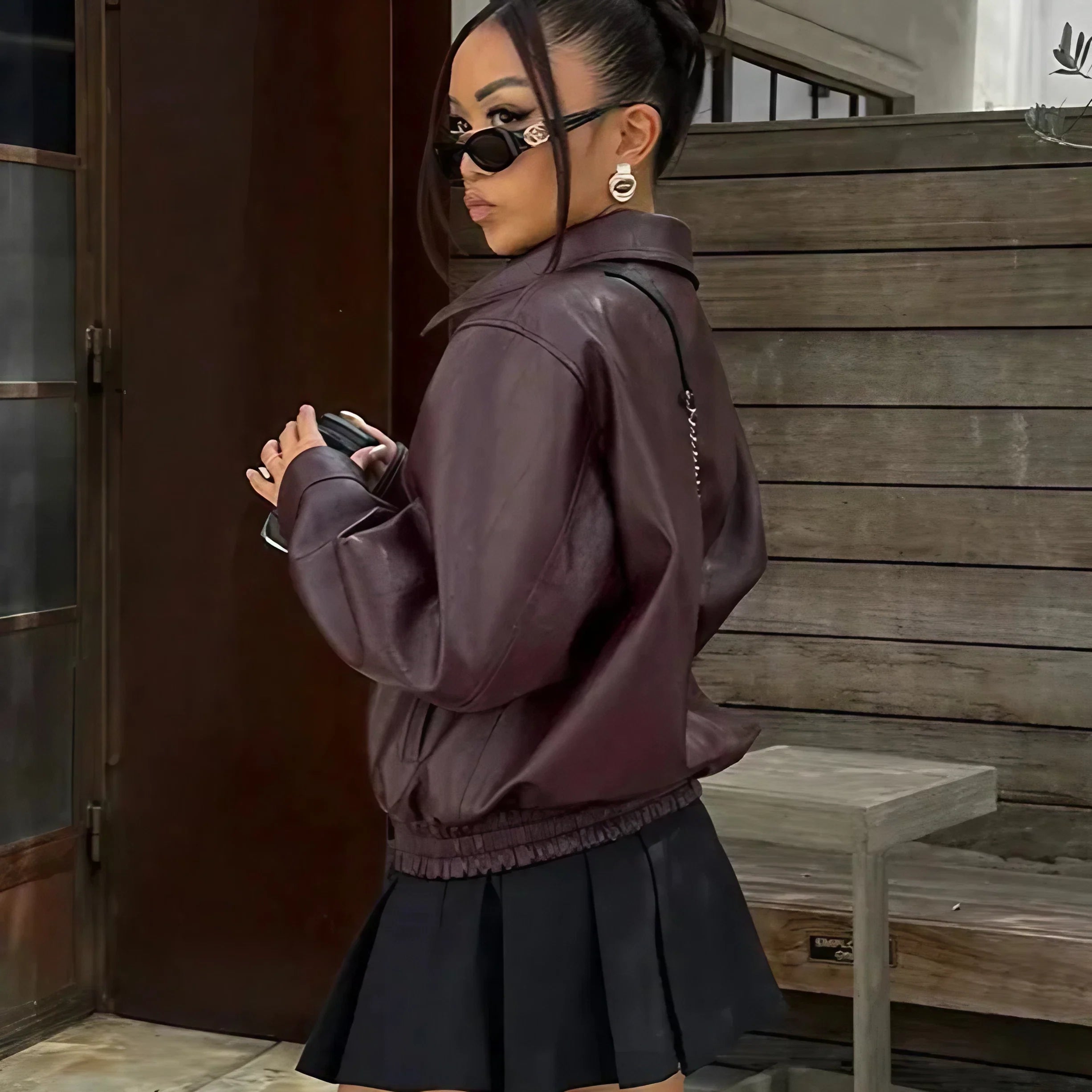 Giacca Bomber in Pelle Chic