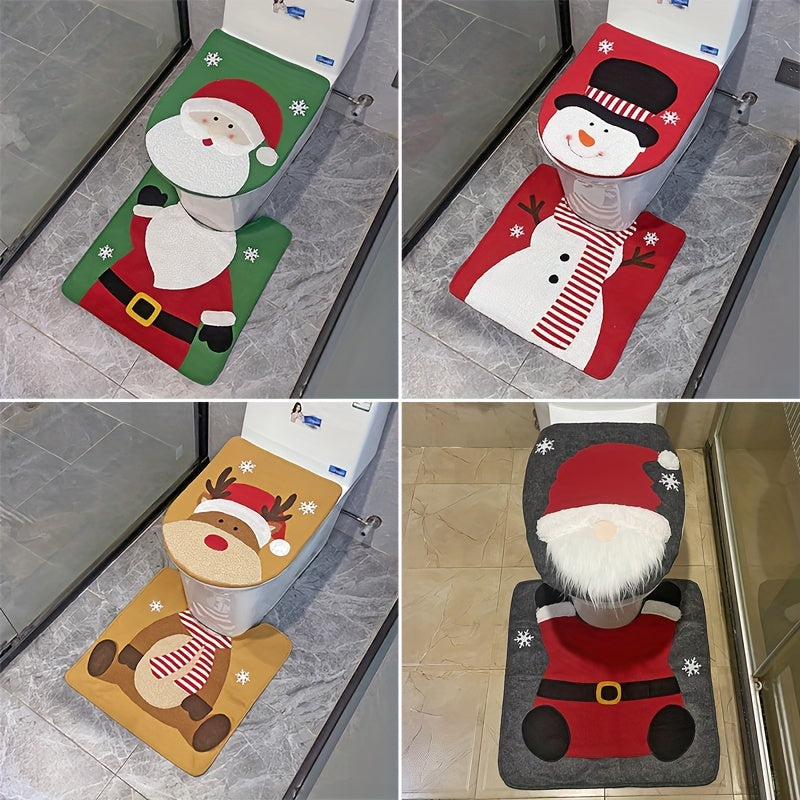 2-piece set Christmas toilet seat cover Snowman Santa Claus Dwarf Toilet Seat Cover and Carpet Set Christmas Bathroom Toilet Decoration Xmas decoration gift Bathroom Home Kit Accessories