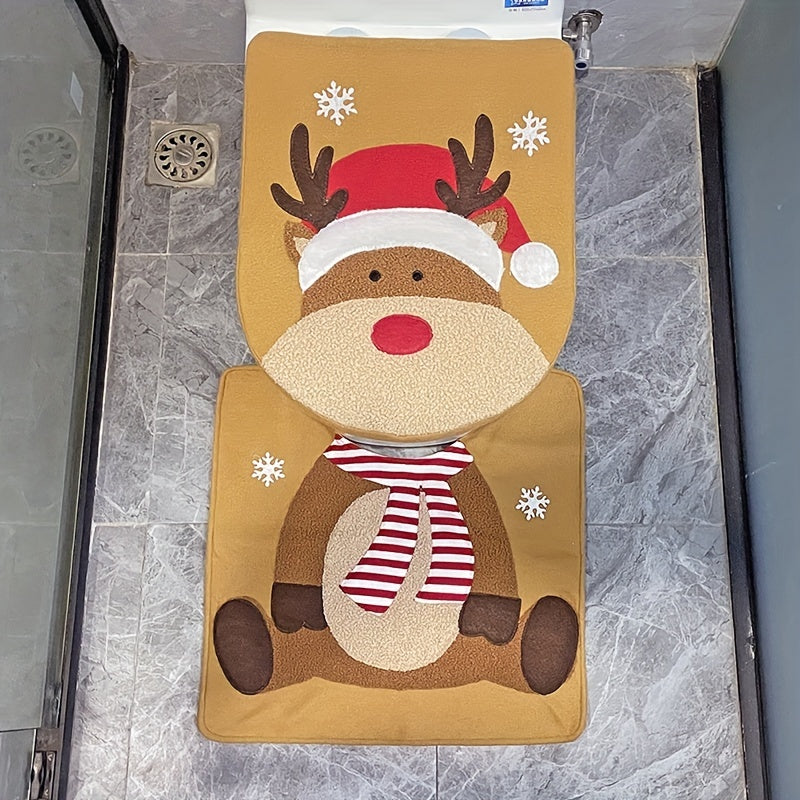 2-piece set Christmas toilet seat cover Snowman Santa Claus Dwarf Toilet Seat Cover and Carpet Set Christmas Bathroom Toilet Decoration Xmas decoration gift Bathroom Home Kit Accessories