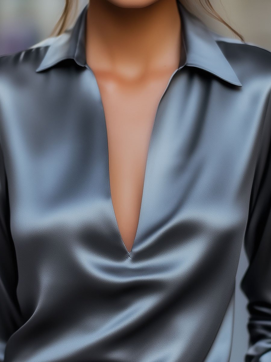 Mila Milano™ | Silver Satin Blouse
