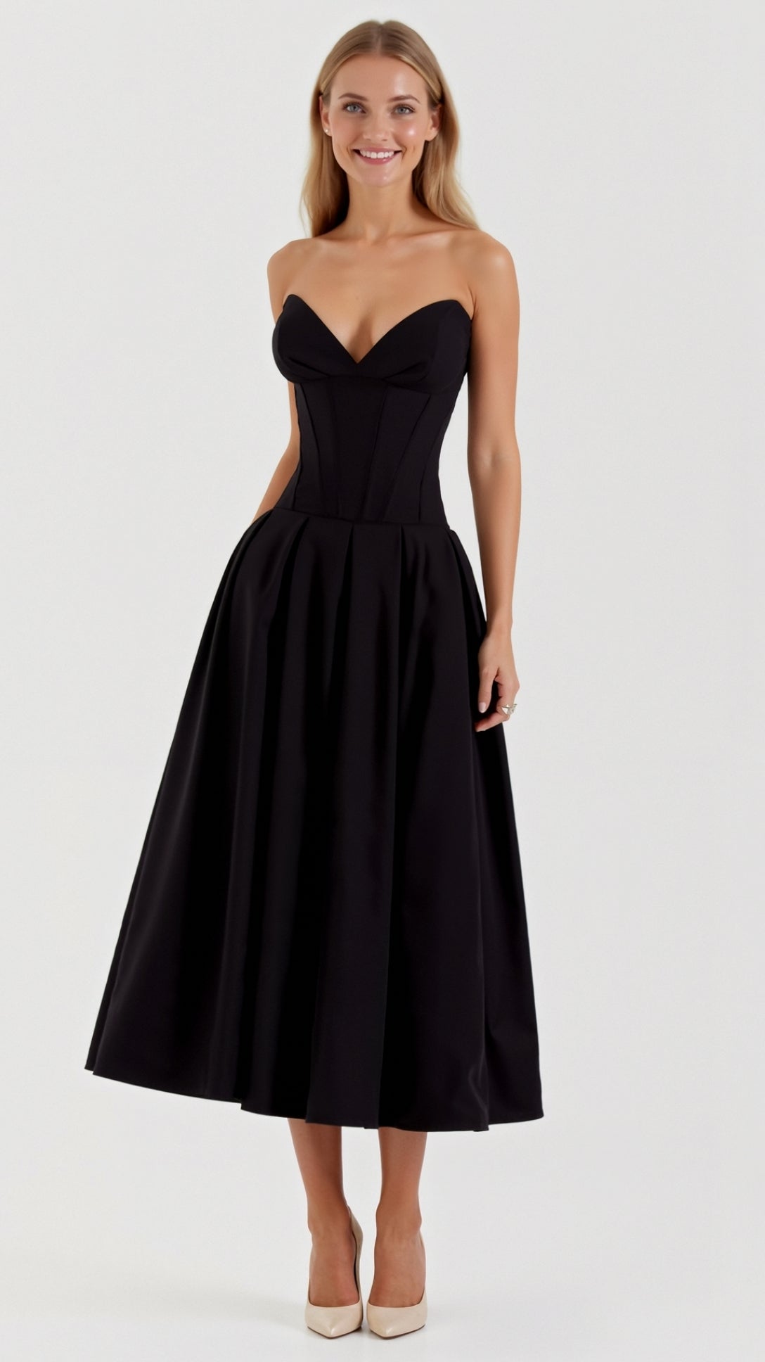 Abito midi senza spalline Celestia