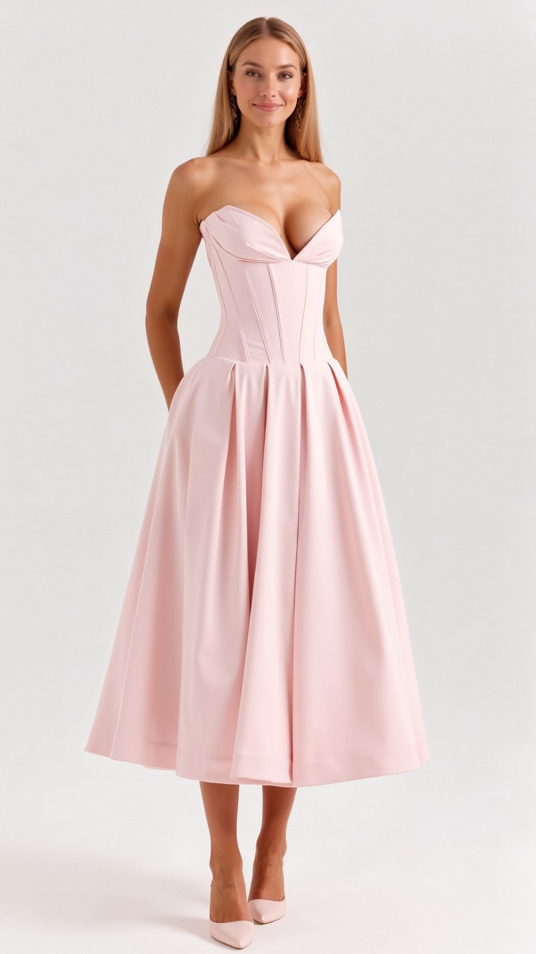 Abito midi senza spalline Celestia