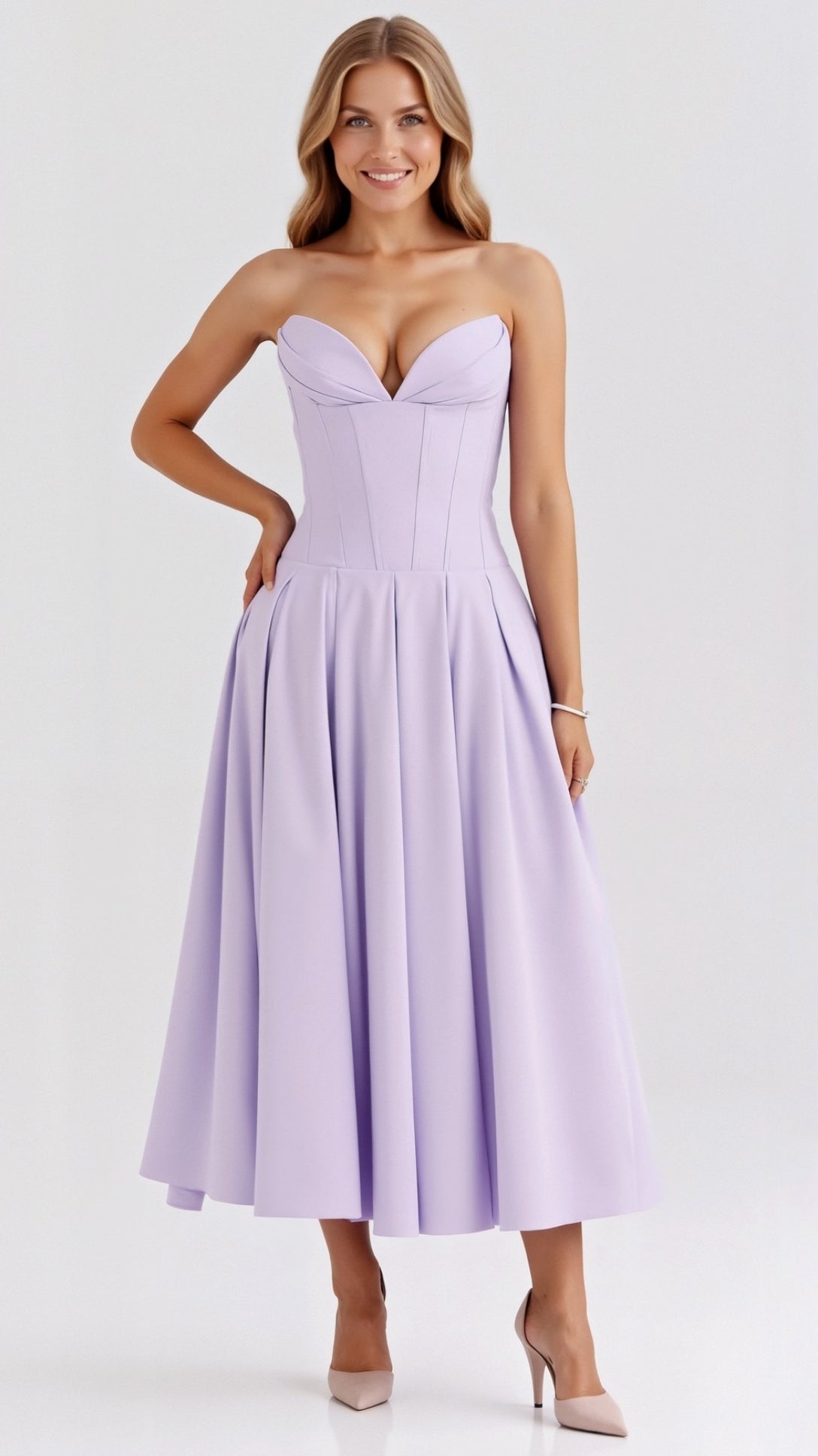 Abito midi senza spalline Celestia