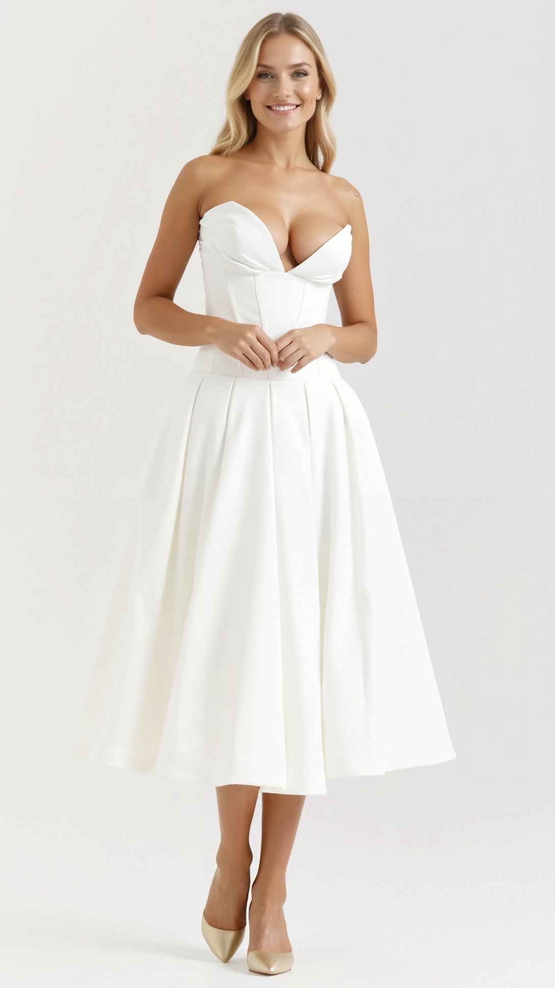 Abito midi senza spalline Celestia