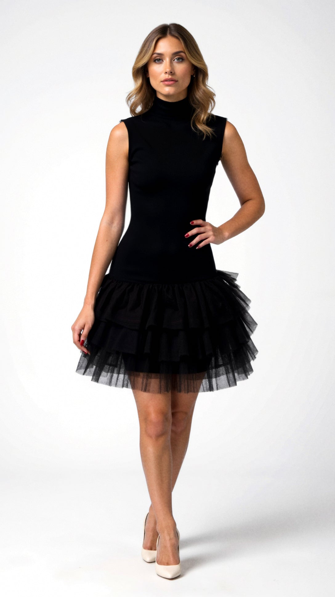 Abito Mini Tulle Nadia con Collo Alto
