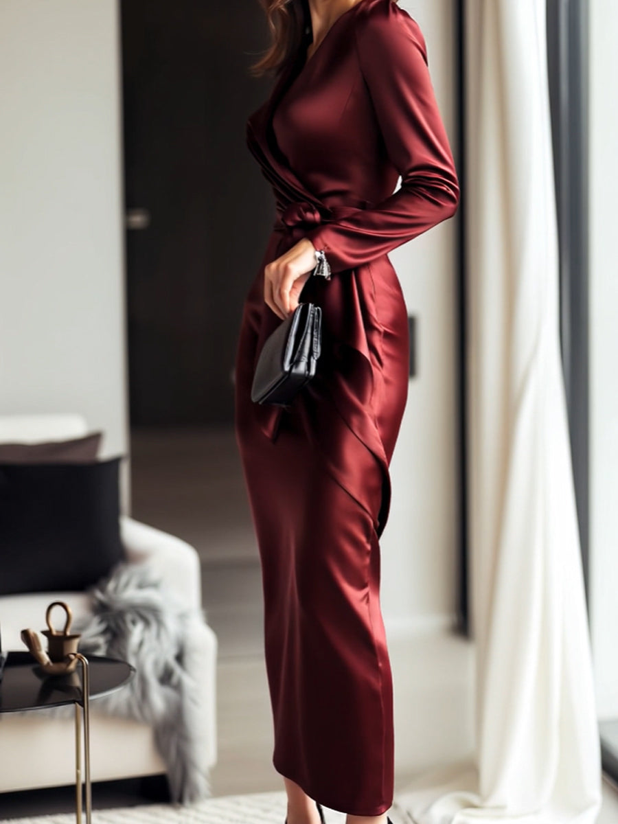 Mila Milano™ | Burgundy Satin Dress