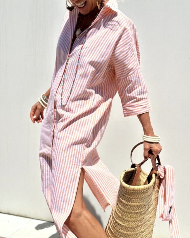 Mila Milano™ | ABITO CAMICIA A RIGHE STRINGATO
