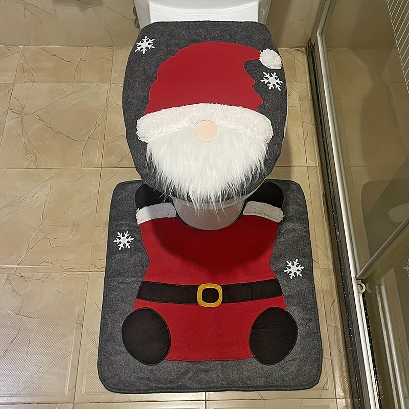 2-piece set Christmas toilet seat cover Snowman Santa Claus Dwarf Toilet Seat Cover and Carpet Set Christmas Bathroom Toilet Decoration Xmas decoration gift Bathroom Home Kit Accessories