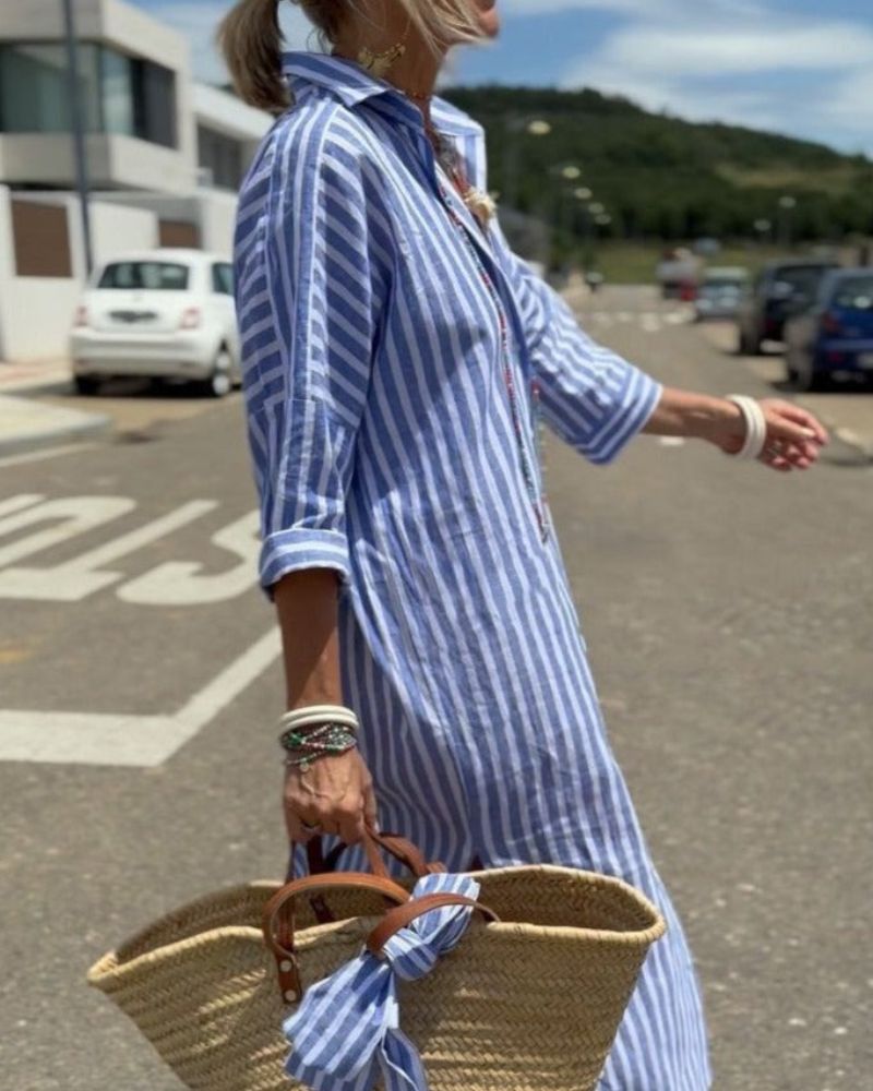 Mila Milano™ | ABITO CAMICIA A RIGHE STRINGATO