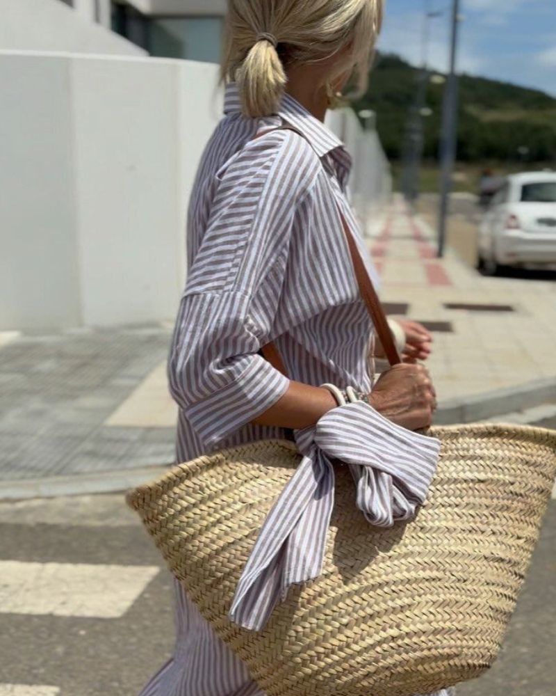 Mila Milano™ | ABITO CAMICIA A RIGHE STRINGATO
