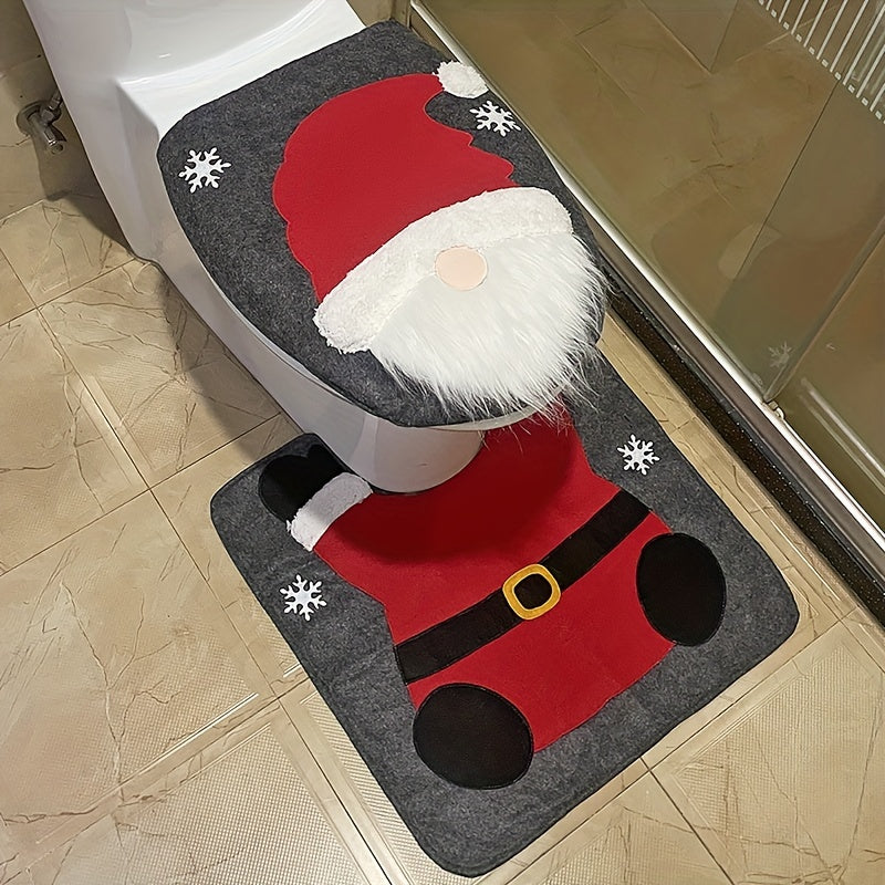 2-piece set Christmas toilet seat cover Snowman Santa Claus Dwarf Toilet Seat Cover and Carpet Set Christmas Bathroom Toilet Decoration Xmas decoration gift Bathroom Home Kit Accessories