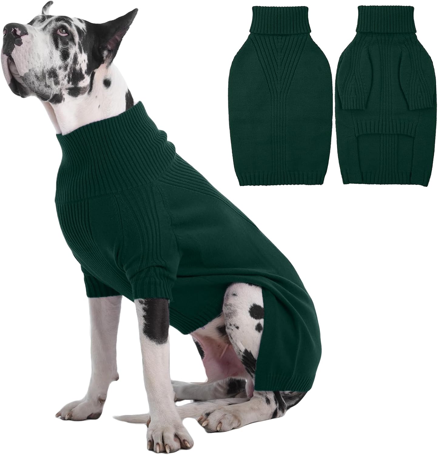 IECOii XXL Dog Sweater,Thermal Knit Big Dog Sweater Christmas,Pet Turtleneck Doggy Sweatshirt for Extra Large Dogs Boy Girl,Stretchy Large Dogs Cold Weather Outfit Pitbull Clothes,(Green XXL)