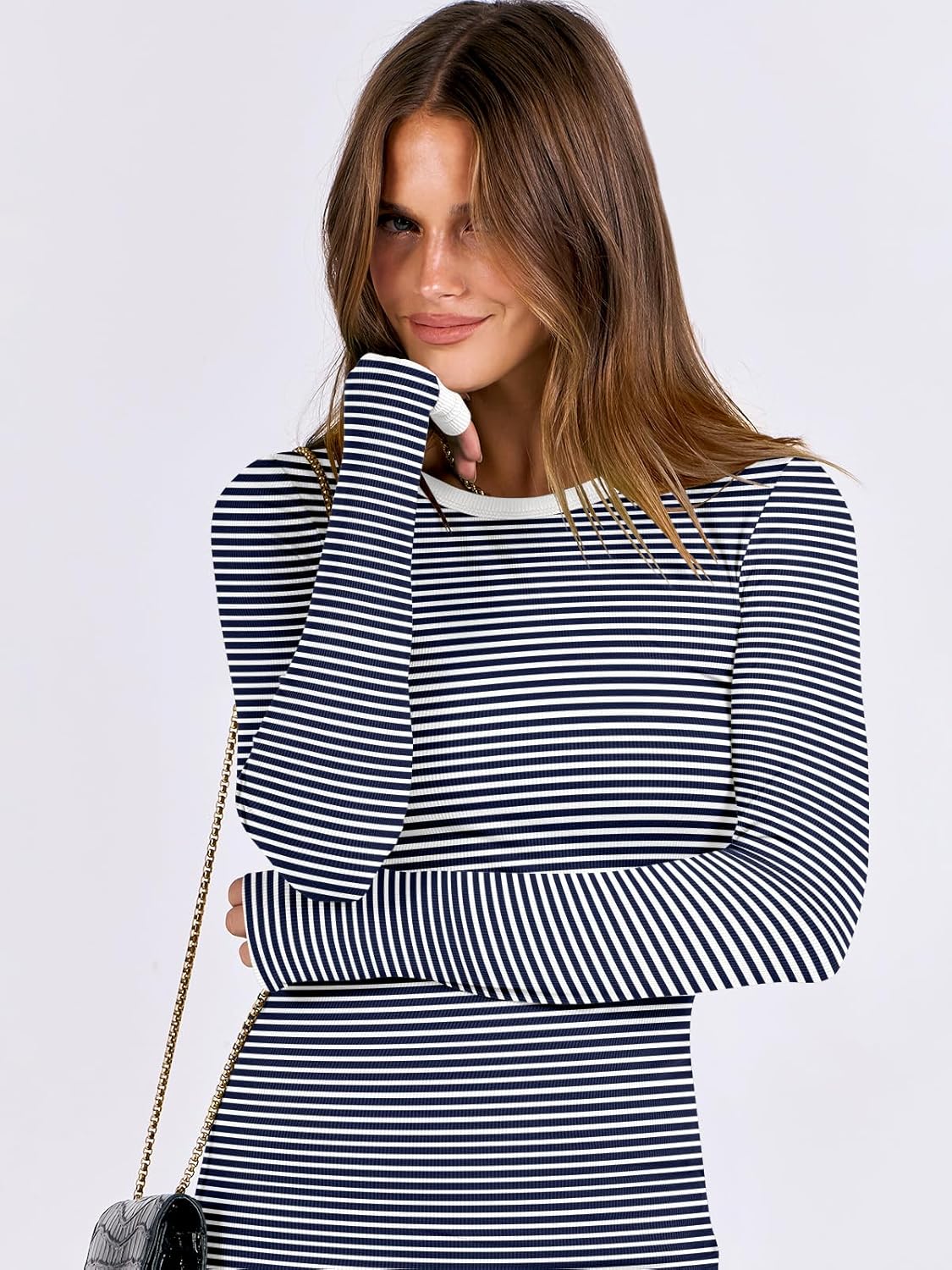 ANRABESS Women Long Sleeve Shirts Rib Knit Slim Fit Tops Basic Tee 2025 Fall Outfits Casual T-Shirt Underscrubs Layer Clothes