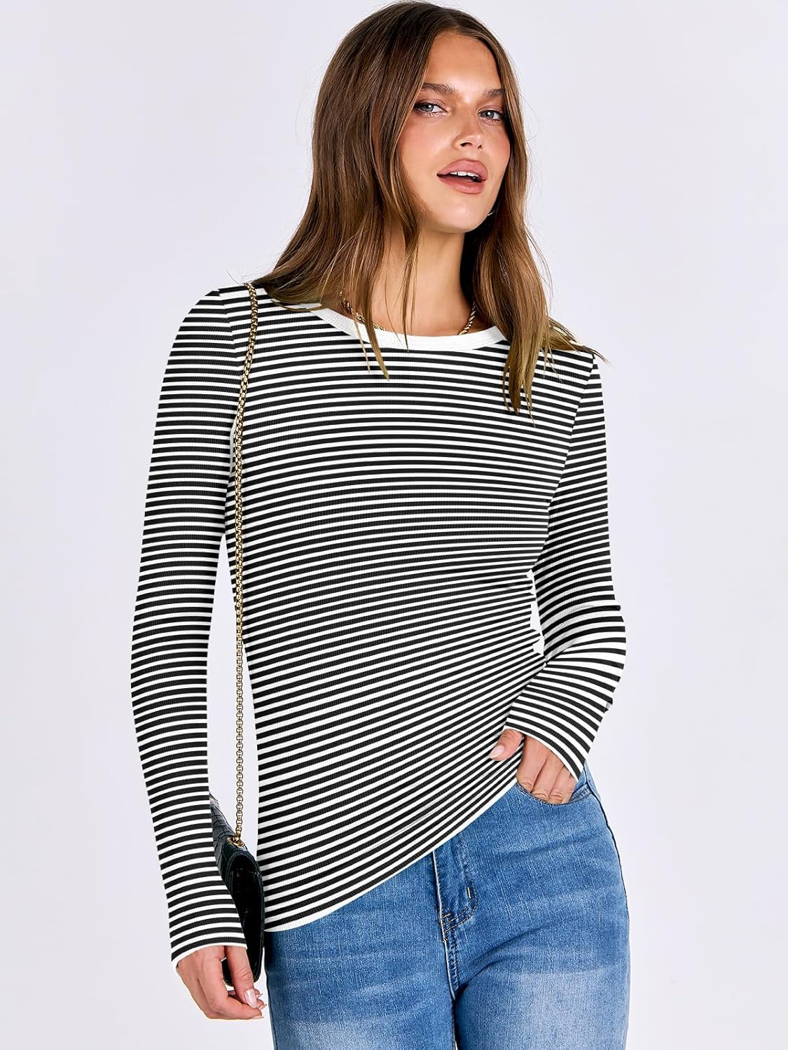 ANRABESS Women Long Sleeve Shirts Rib Knit Slim Fit Tops Basic Tee 2025 Fall Outfits Casual T-Shirt Underscrubs Layer Clothes