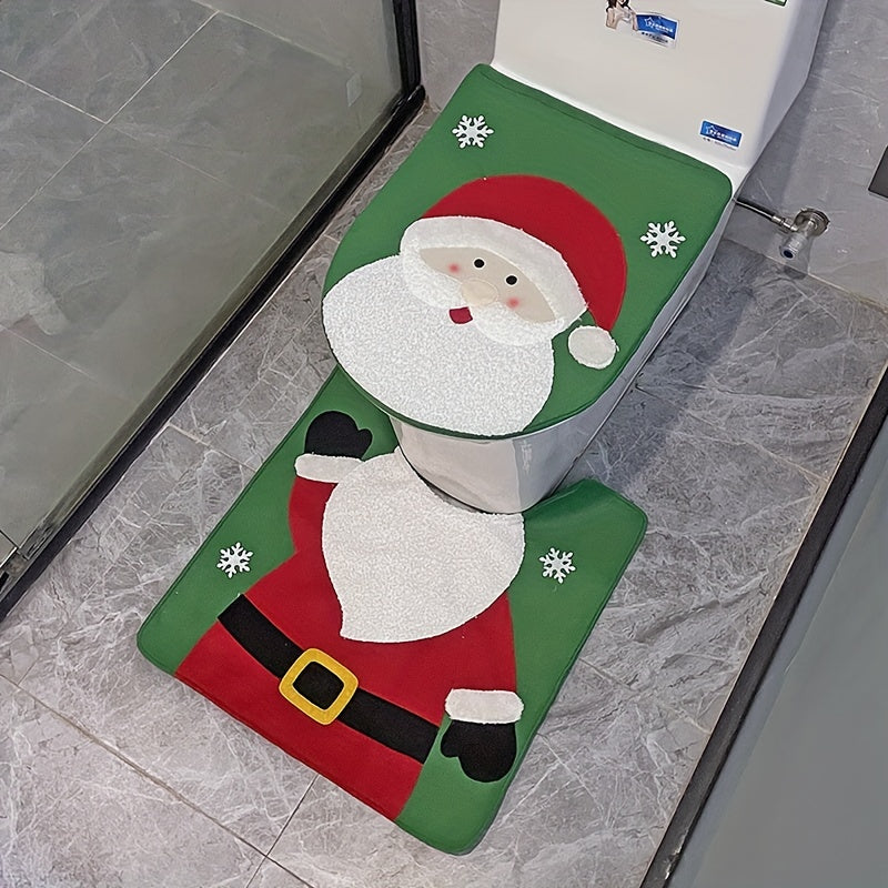 2-piece set Christmas toilet seat cover Snowman Santa Claus Dwarf Toilet Seat Cover and Carpet Set Christmas Bathroom Toilet Decoration Xmas decoration gift Bathroom Home Kit Accessories