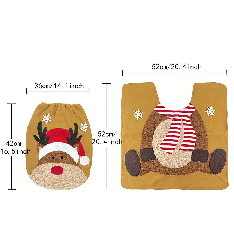 2-piece set Christmas toilet seat cover Snowman Santa Claus Dwarf Toilet Seat Cover and Carpet Set Christmas Bathroom Toilet Decoration Xmas decoration gift Bathroom Home Kit Accessories