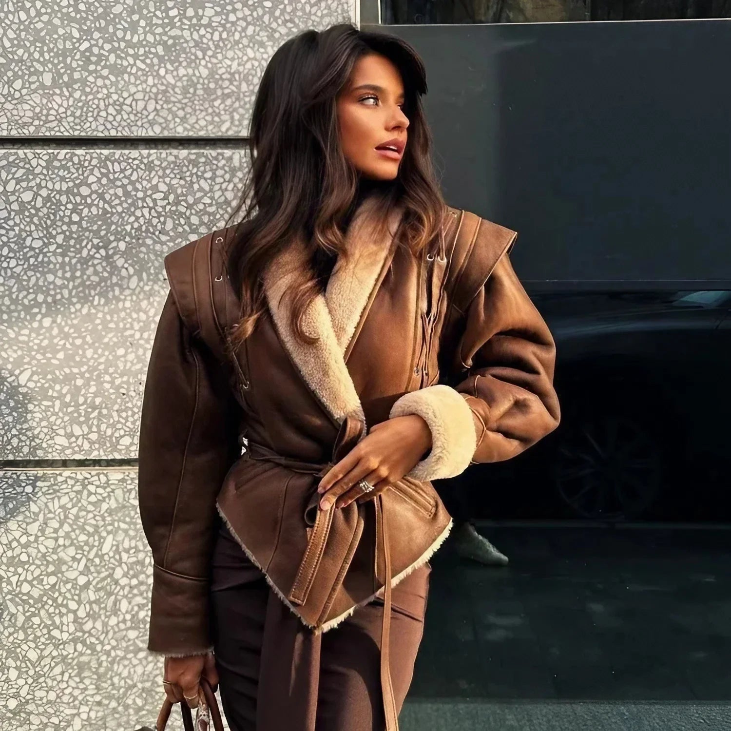 Giacca di Pelle Foderata Calda