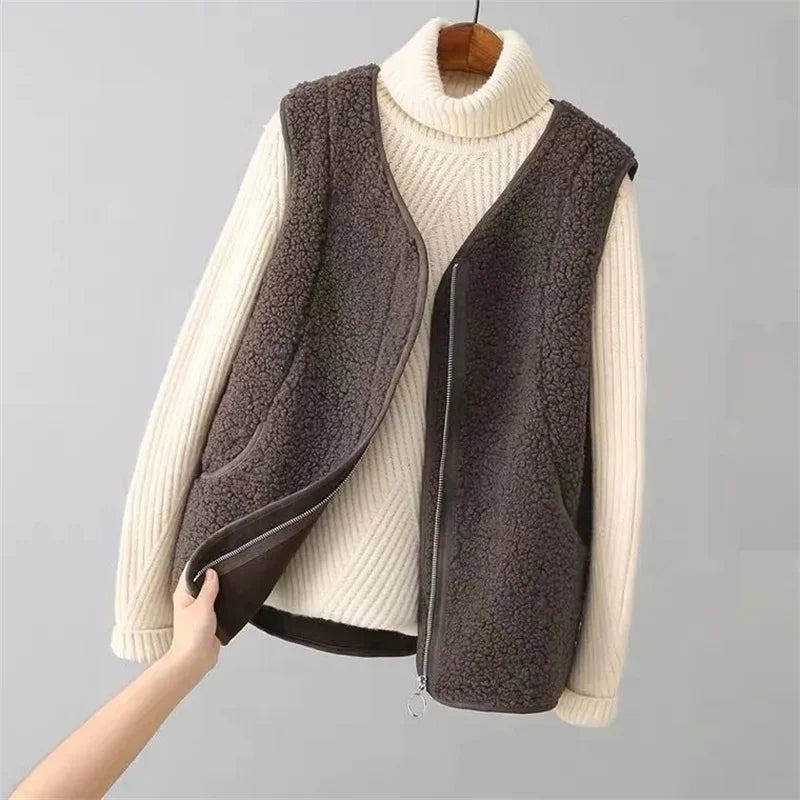 Gilet in Fleece con Scollatura a V Casual