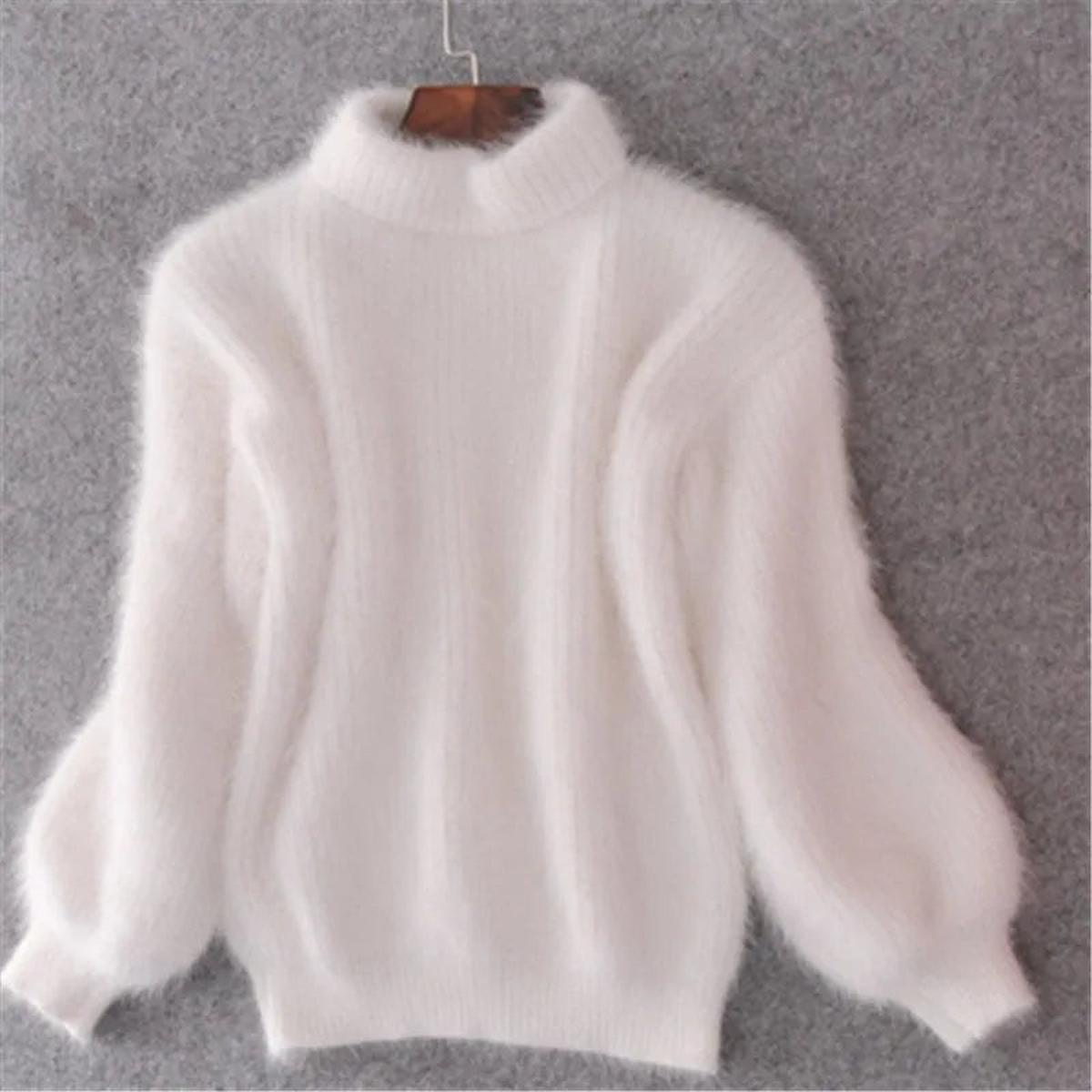 Pullover Vintage in Angora a Maglia Larga di Colore Solido