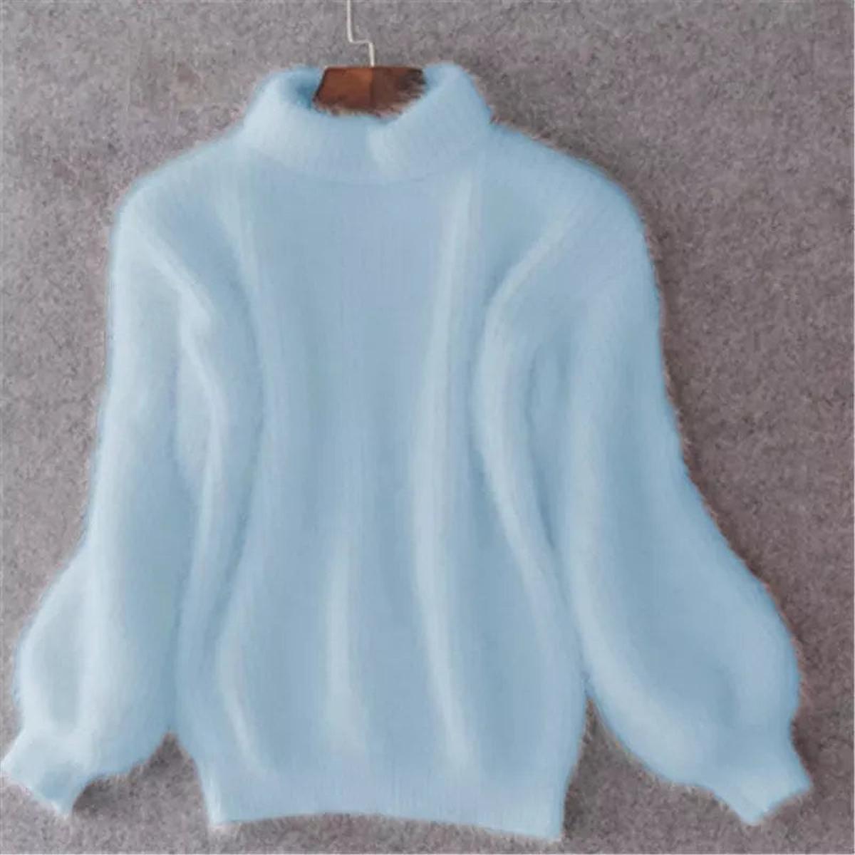 Pullover Vintage in Angora a Maglia Larga di Colore Solido