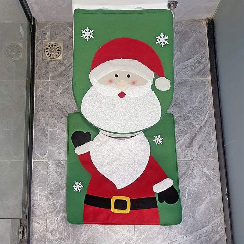 2-piece set Christmas toilet seat cover Snowman Santa Claus Dwarf Toilet Seat Cover and Carpet Set Christmas Bathroom Toilet Decoration Xmas decoration gift Bathroom Home Kit Accessories