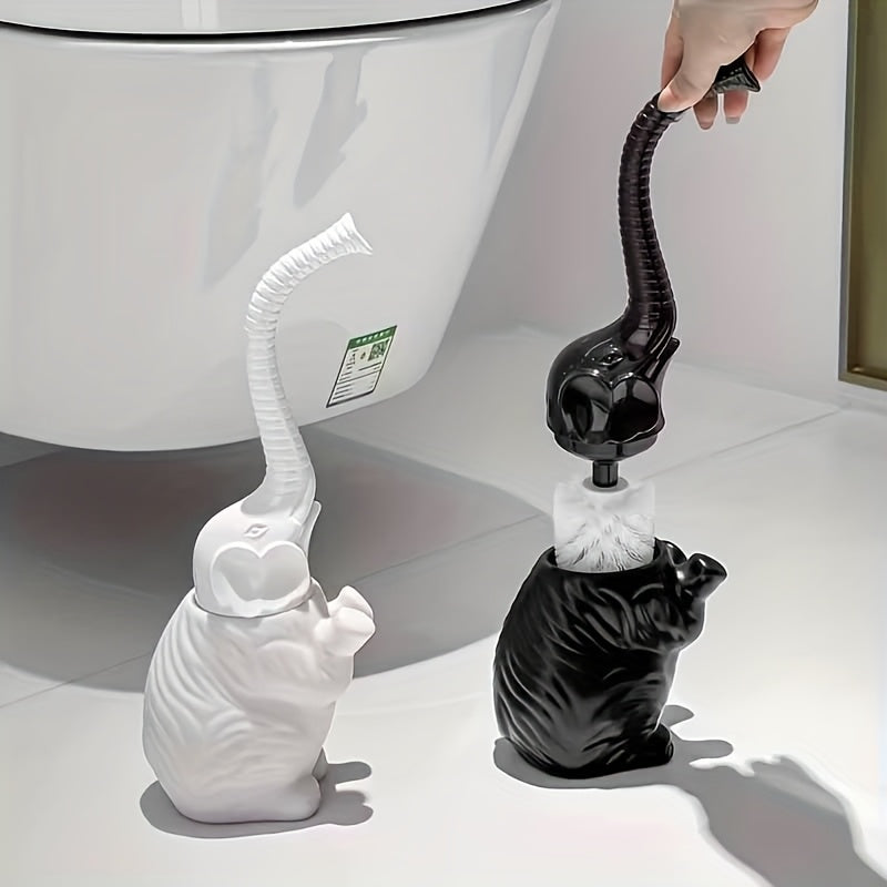 Creative Elephant-Shaped Toilet Brush Set, Durable Plastic Black Red Design with Stand Base – Freestanding Bathroom Cleaning for Toilets and Dorms, Toilet Brush Holder, Toilet Brush And Holder, Toilet Brush And Holder Set