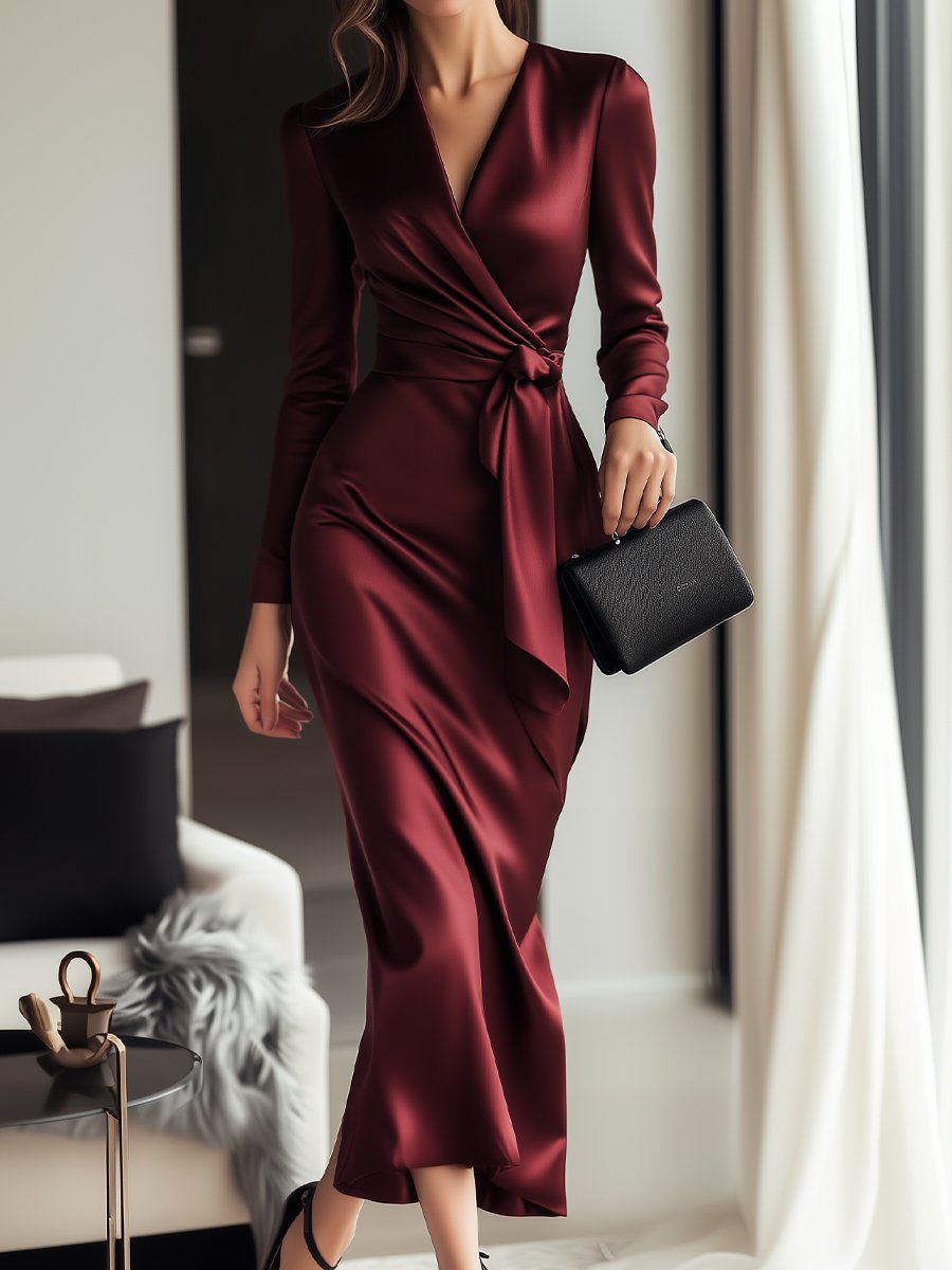 Mila Milano™ | Burgundy Satin Dress