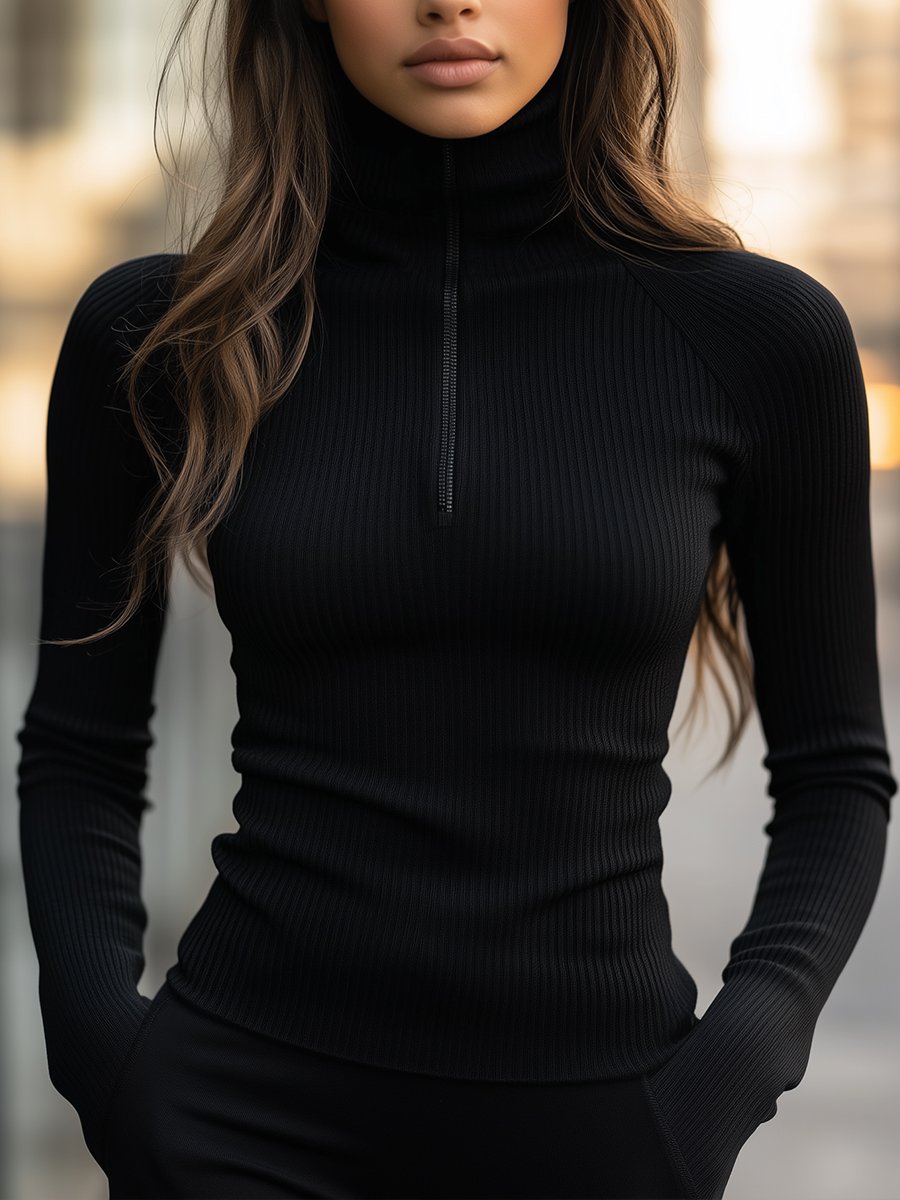 Mila Milano™ | Black Ribbed Turtleneck