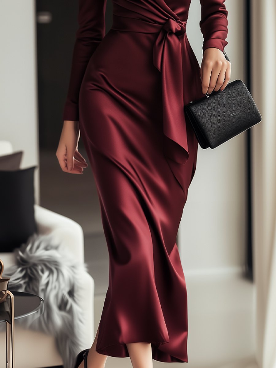 Mila Milano™ | Burgundy Satin Dress